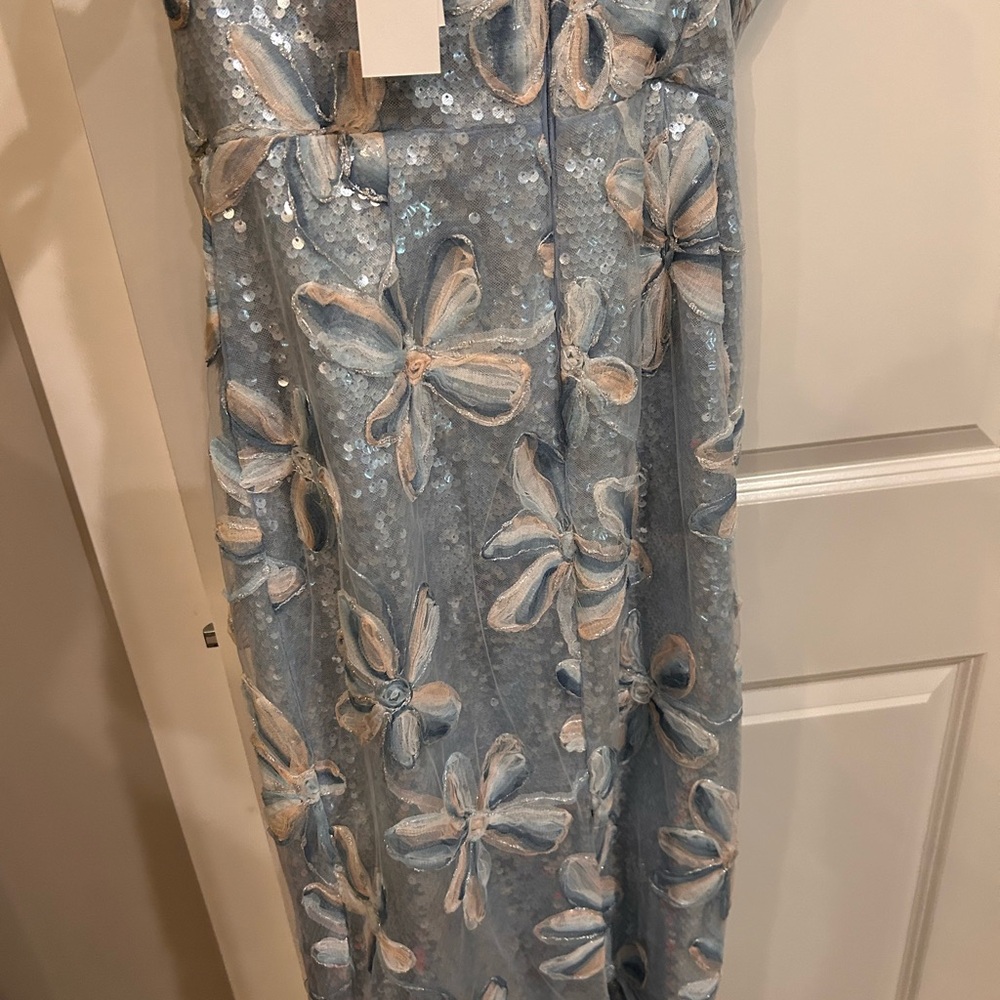 Milly Blue and Beige Floral Sequin Midi Dress - Picture 5 of 5